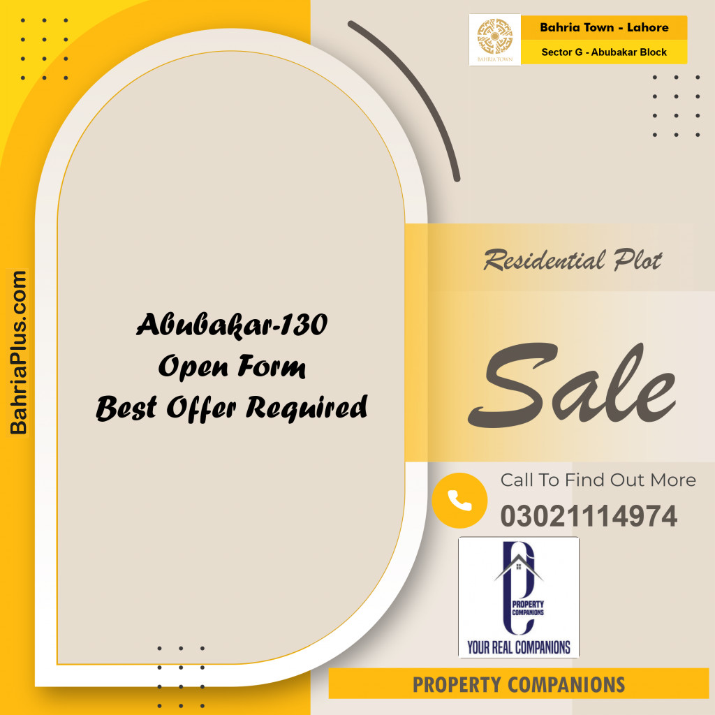 10 Marla Residential Plot for Sale in Sector G - Abubakar Block -  Bahria Town, Lahore - (BP-352092)