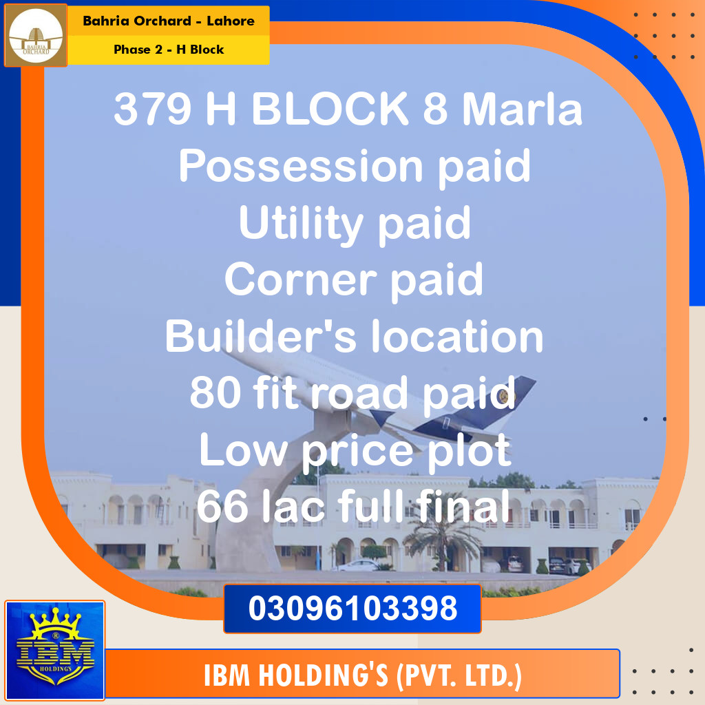 8 Marla Residential Plot for Sale in Phase 2 - H Block -  Bahria Orchard, Lahore - (BP-352144)