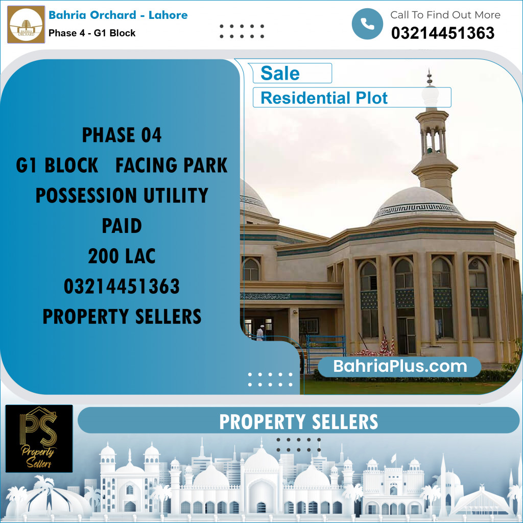 20 Marla Residential Plot for Sale in Phase 4 - G1 Block -  Bahria Orchard, Lahore - (BP-352148)