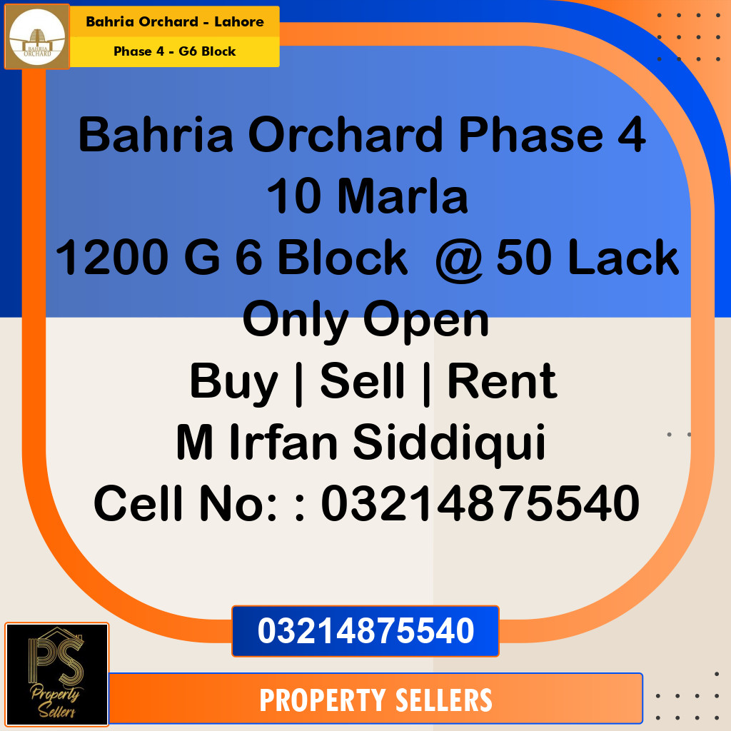 10 Marla Residential Plot for Sale in Phase 4 - G6 Block -  Bahria Orchard, Lahore - (BP-352169)