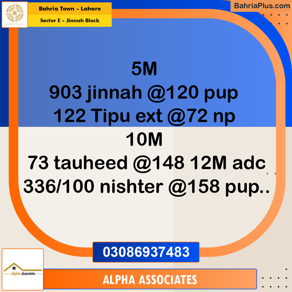 5 Marla Residential Plot for Sale in Sector E - Jinnah Block -  Bahria Town, Lahore - (BP-352174)