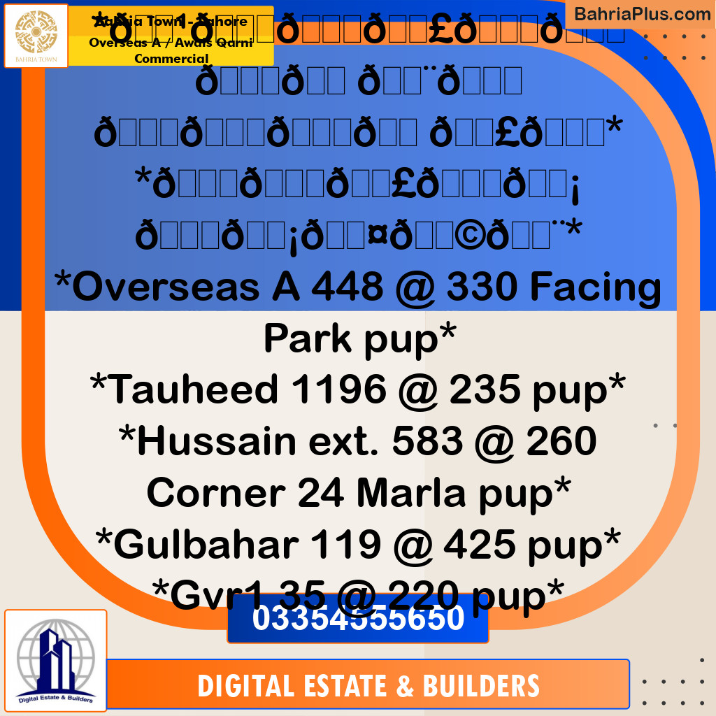 1 Kanal Residential Plot for Sale in Overseas A / Awais Qarni Commercial -  Bahria Town, Lahore - (BP-352206)