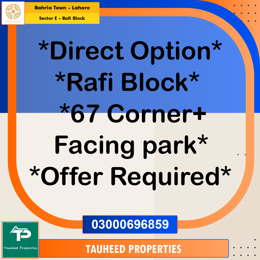 10 Marla Residential Plot for Sale in Sector E - Rafi Block -  Bahria Town, Lahore - (BP-352218)