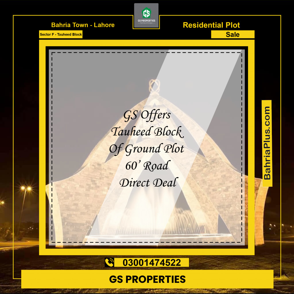 10 Marla Residential Plot for Sale in Sector F - Tauheed Block -  Bahria Town, Lahore - (BP-352219)