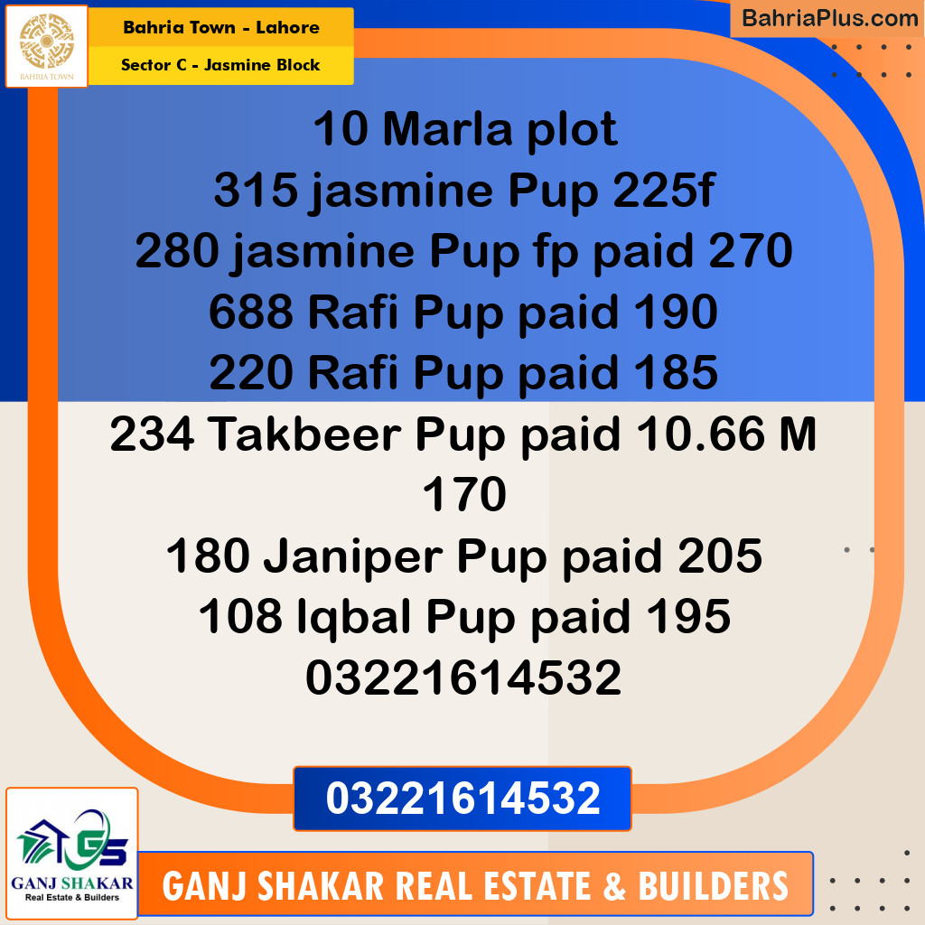 10 Marla Residential Plot for Sale in Sector C - Jasmine Block -  Bahria Town, Lahore - (BP-352229)