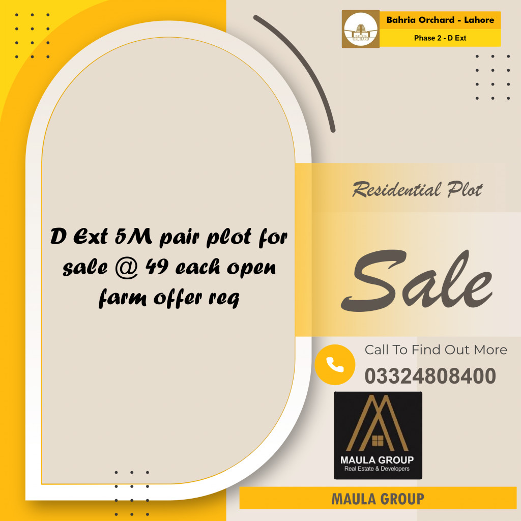 5 Marla Residential Plot for Sale in Phase 2 - D Ext -  Bahria Orchard, Lahore - (BP-352258)