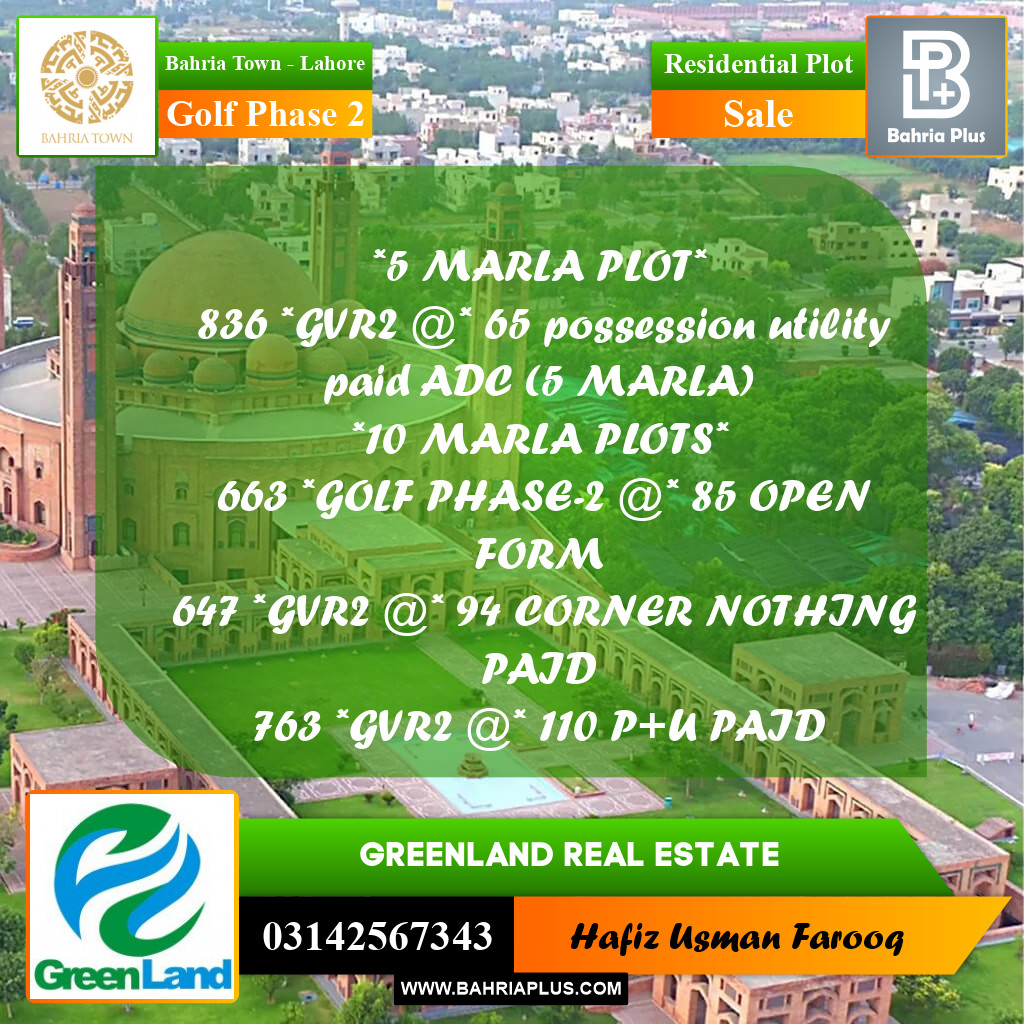 10 Marla Residential Plot for Sale in Golf Phase 2 -  Bahria Town, Lahore - (BP-352276)