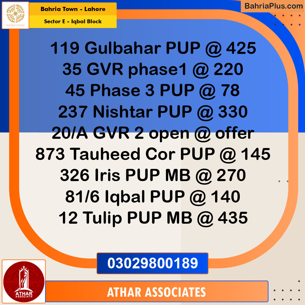 10 Marla Residential Plot for Sale in Sector E - Iqbal Block -  Bahria Town, Lahore - (BP-352290)