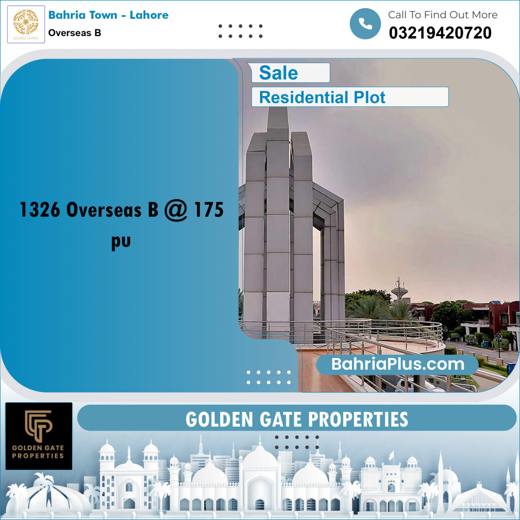 10 Marla Residential Plot for Sale in Overseas B -  Bahria Town, Lahore - (BP-352325)