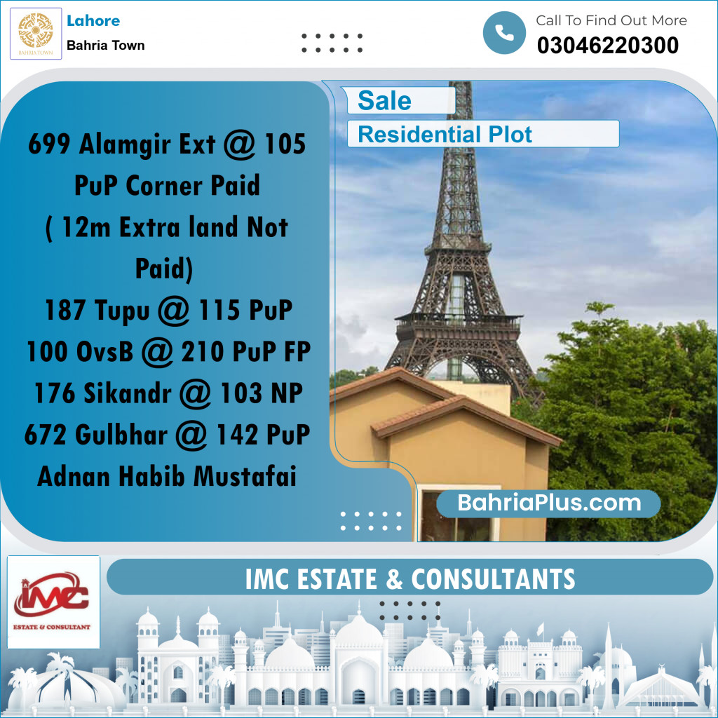 Residential Plot for Sale in Bahria Town, Lahore - (BP-352364)