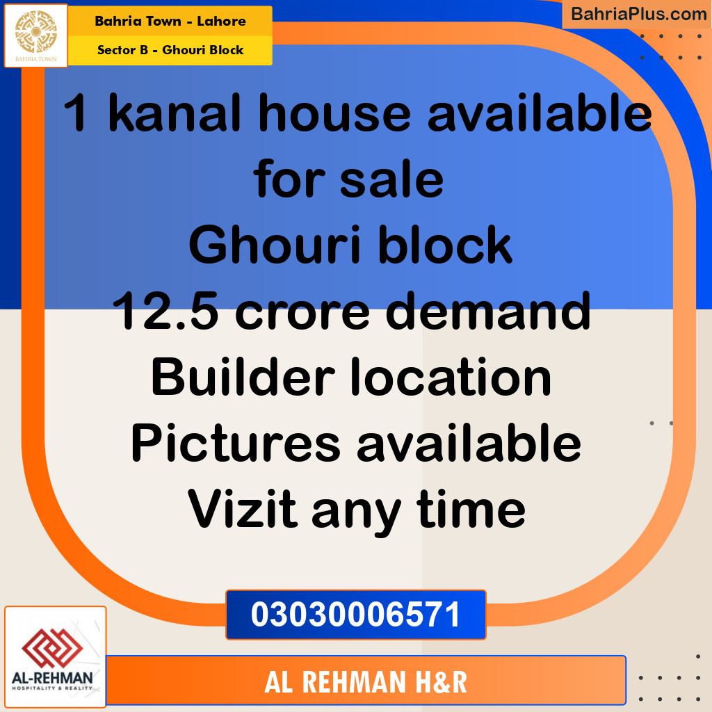 1 Kanal Residential Plot for Sale in Sector B - Ghouri Block -  Bahria Town, Lahore - (BP-352371)