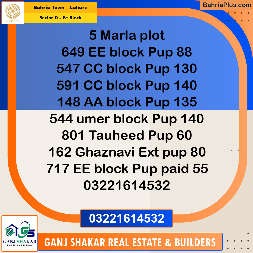 5 Marla Residential Plot for Sale in Sector D - EE Block -  Bahria Town, Lahore - (BP-352428)
