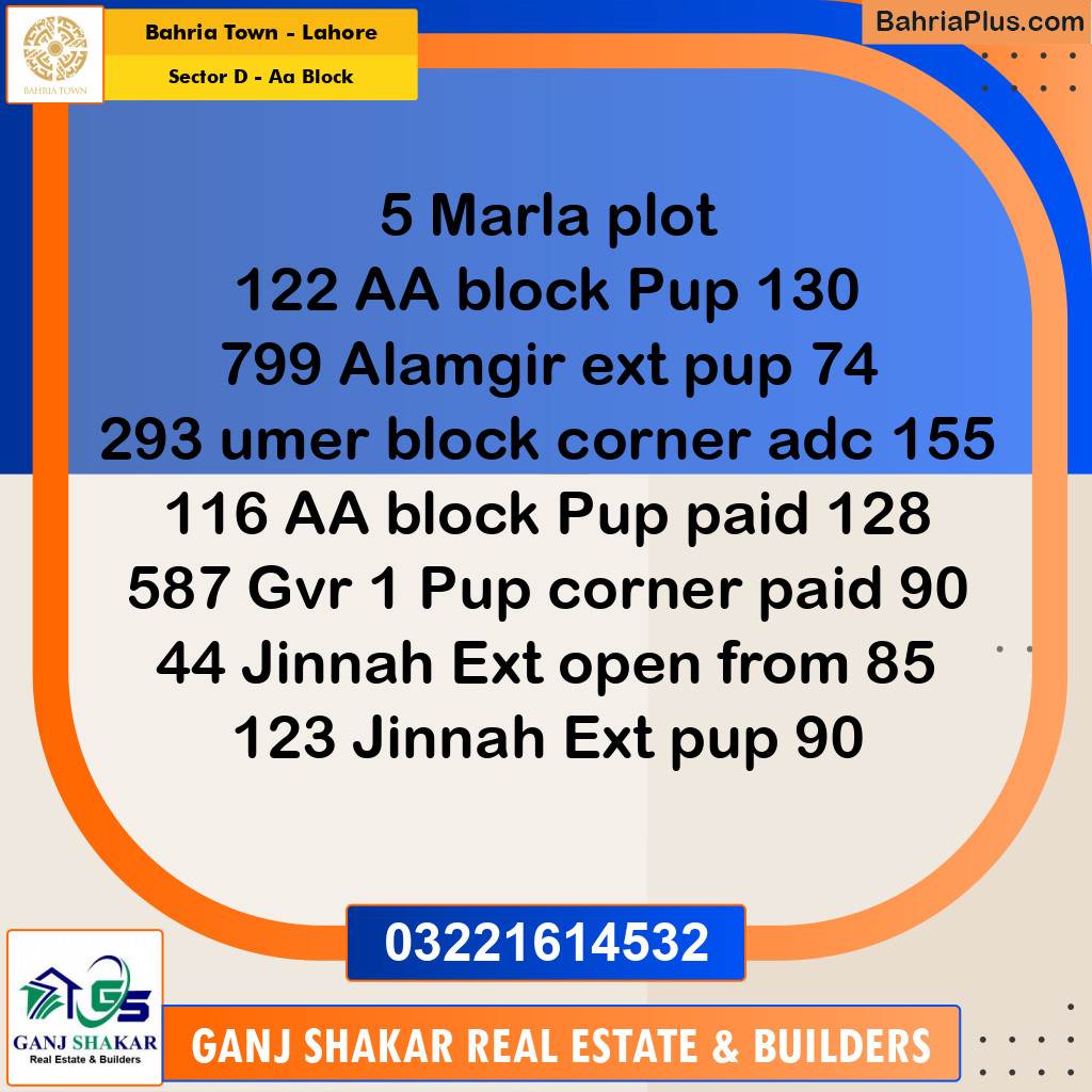 5 Marla Residential Plot for Sale in Sector D - AA Block -  Bahria Town, Lahore - (BP-352431)