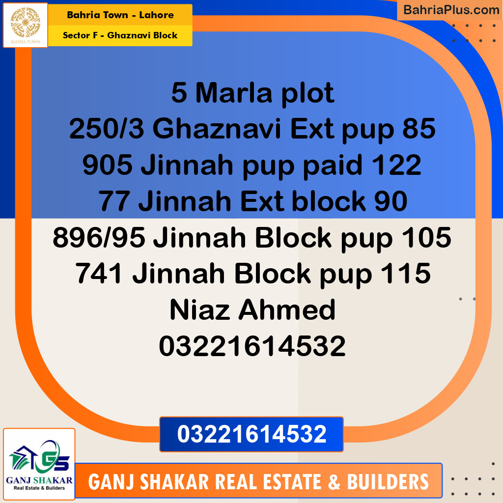 5 Marla Residential Plot for Sale in Sector F - Ghaznavi Block -  Bahria Town, Lahore - (BP-352434)