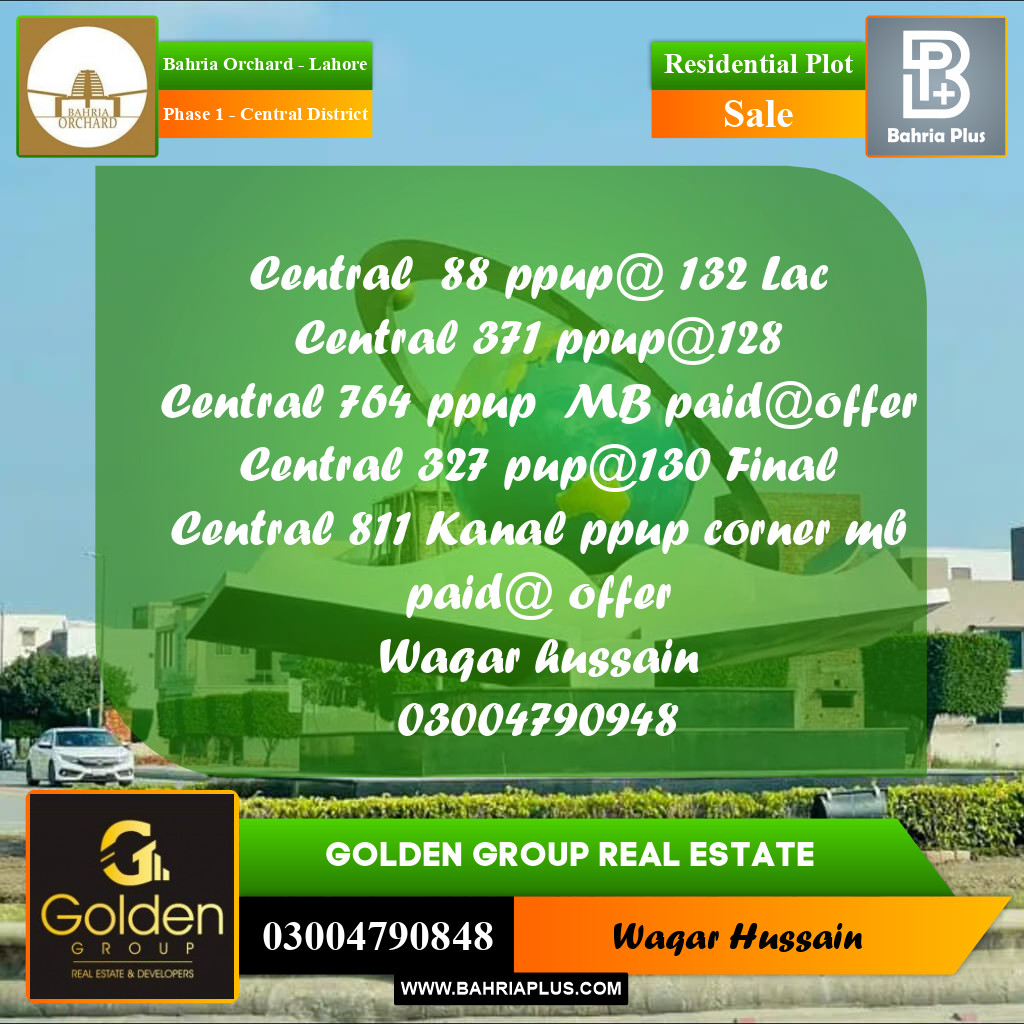 10 Marla Residential Plot for Sale in Phase 1 - Central District -  Bahria Orchard, Lahore - (BP-352468)