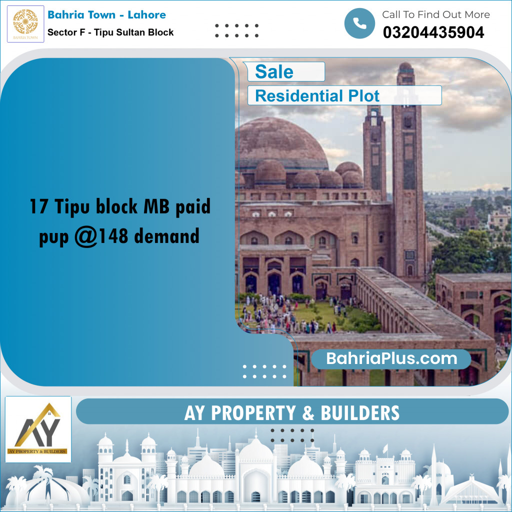 10 Marla Residential Plot for Sale in Sector F - Tipu Sultan Block -  Bahria Town, Lahore - (BP-352592)