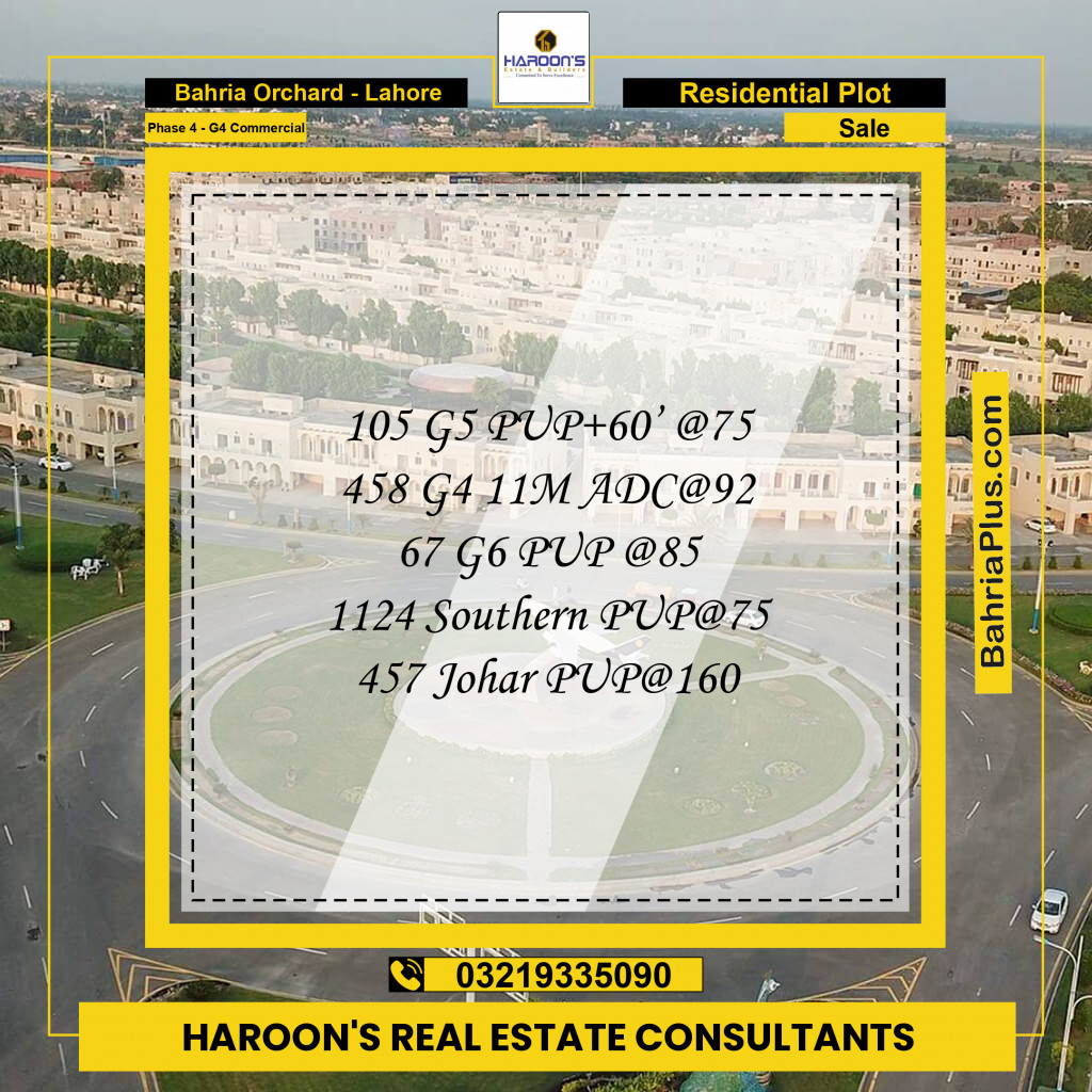 Residential Plot for Sale in Phase 4 - G4 Commercial -  Bahria Orchard, Lahore - (BP-352617)