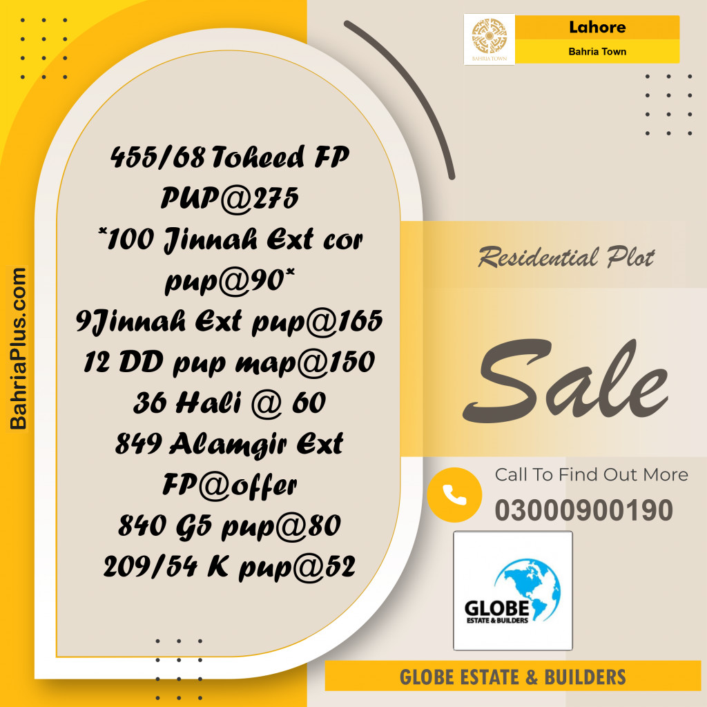 Residential Plot for Sale in Bahria Town, Lahore - (BP-352650)