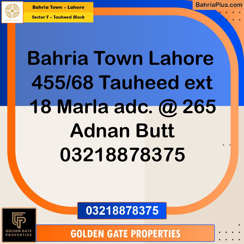 18 Marla Residential Plot for Sale in Sector F - Tauheed Block -  Bahria Town, Lahore - (BP-352670)