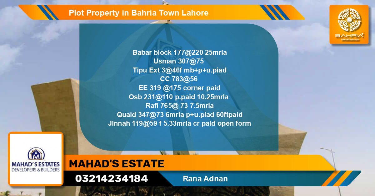 Residential Plot for Sale in Bahria Town, Lahore - (BP-35272)