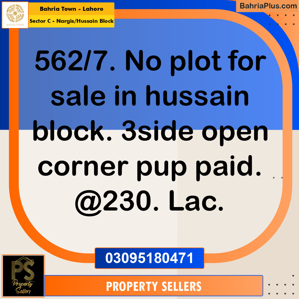 1 Kanal Residential Plot for Sale in Sector C - Nargis/Hussain Block -  Bahria Town, Lahore - (BP-352758)