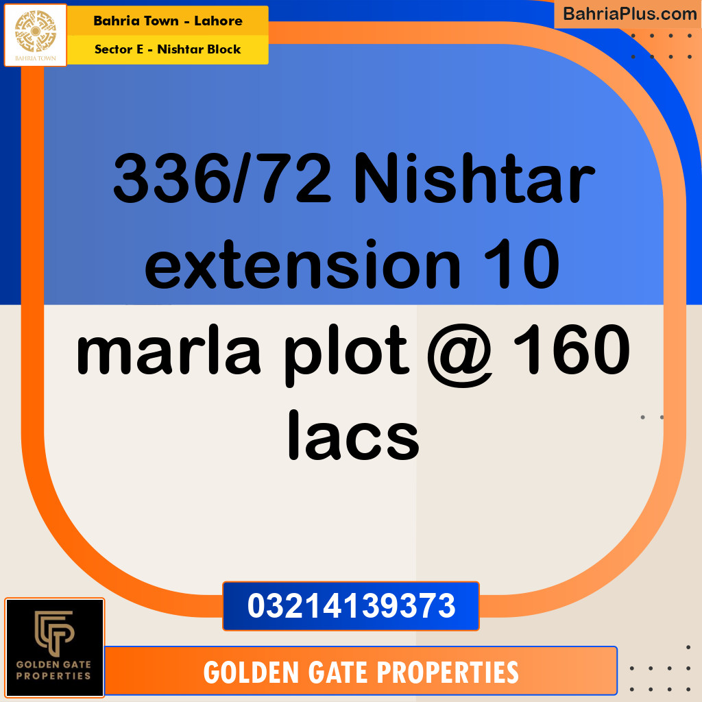 10 Marla Residential Plot for Sale in Sector E - Nishtar Block -  Bahria Town, Lahore - (BP-352813)