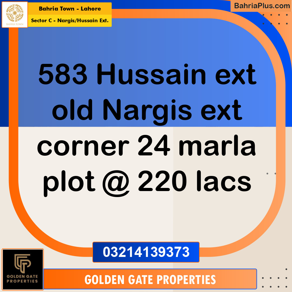 24 Marla Residential Plot for Sale in Sector C - Nargis/Hussain Ext. -  Bahria Town, Lahore - (BP-352817)
