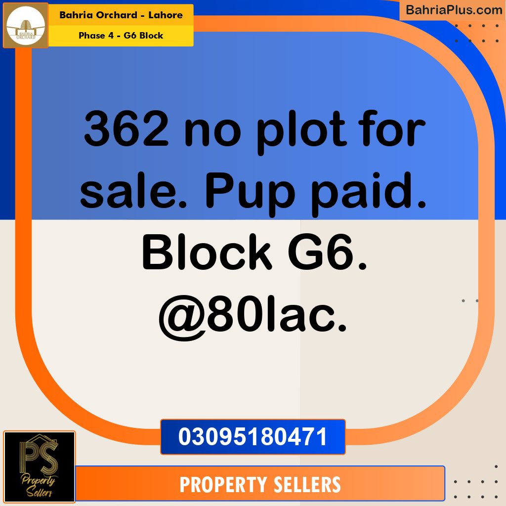 10 Marla Residential Plot for Sale in Phase 4 - G6 Block -  Bahria Orchard, Lahore - (BP-352839)