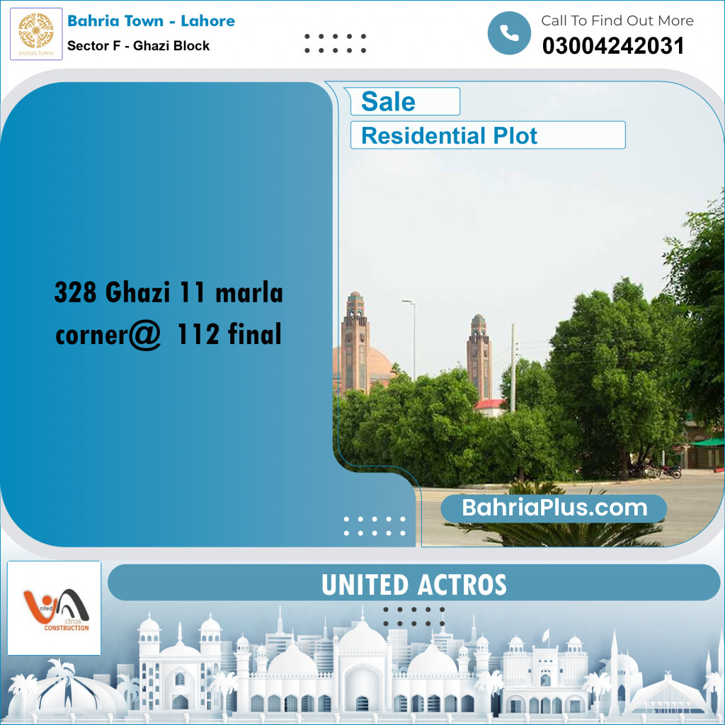 11 Marla Residential Plot for Sale in Sector F - Ghazi Block -  Bahria Town, Lahore - (BP-352847)