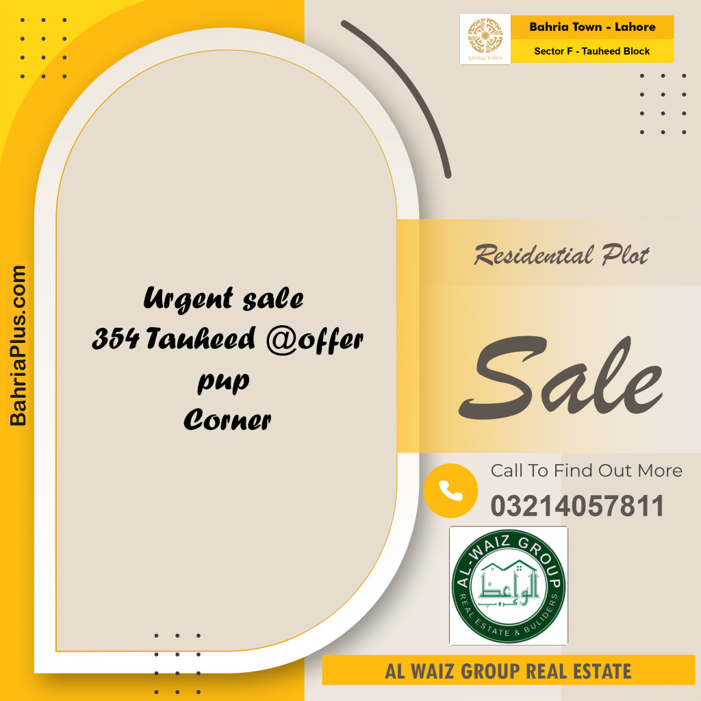 10 Marla Residential Plot for Sale in Sector F - Tauheed Block -  Bahria Town, Lahore - (BP-352872)