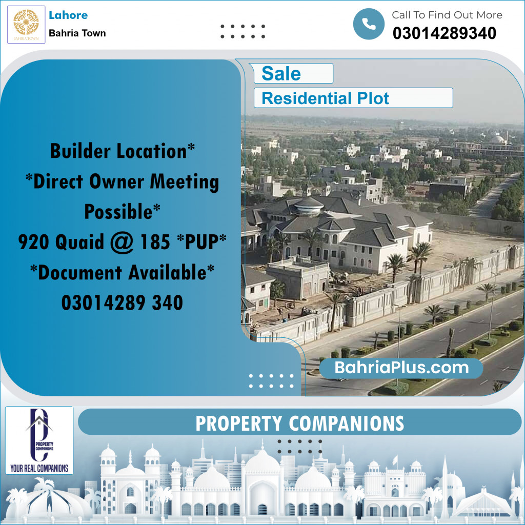Residential Plot for Sale in Bahria Town, Lahore - (BP-352888)