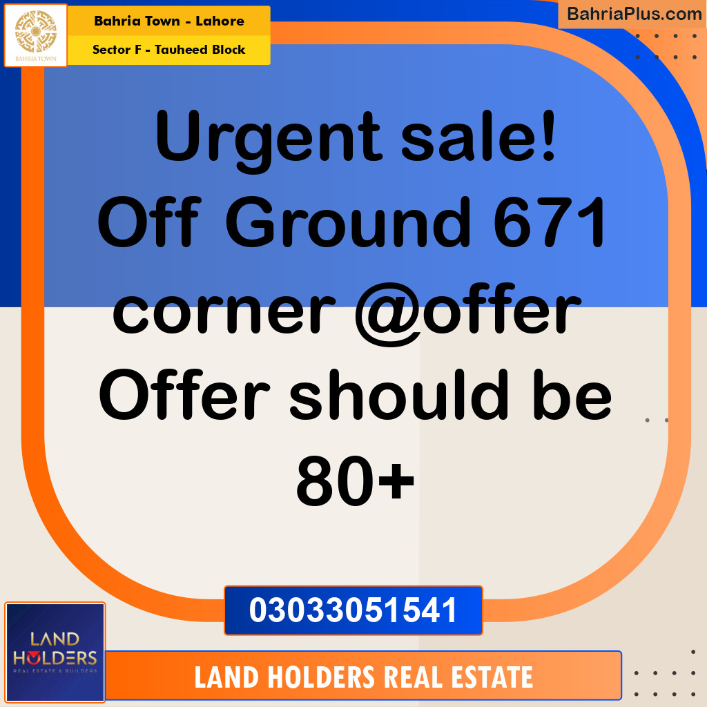 10 Marla Residential Plot for Sale in Sector F - Tauheed Block -  Bahria Town, Lahore - (BP-352893)