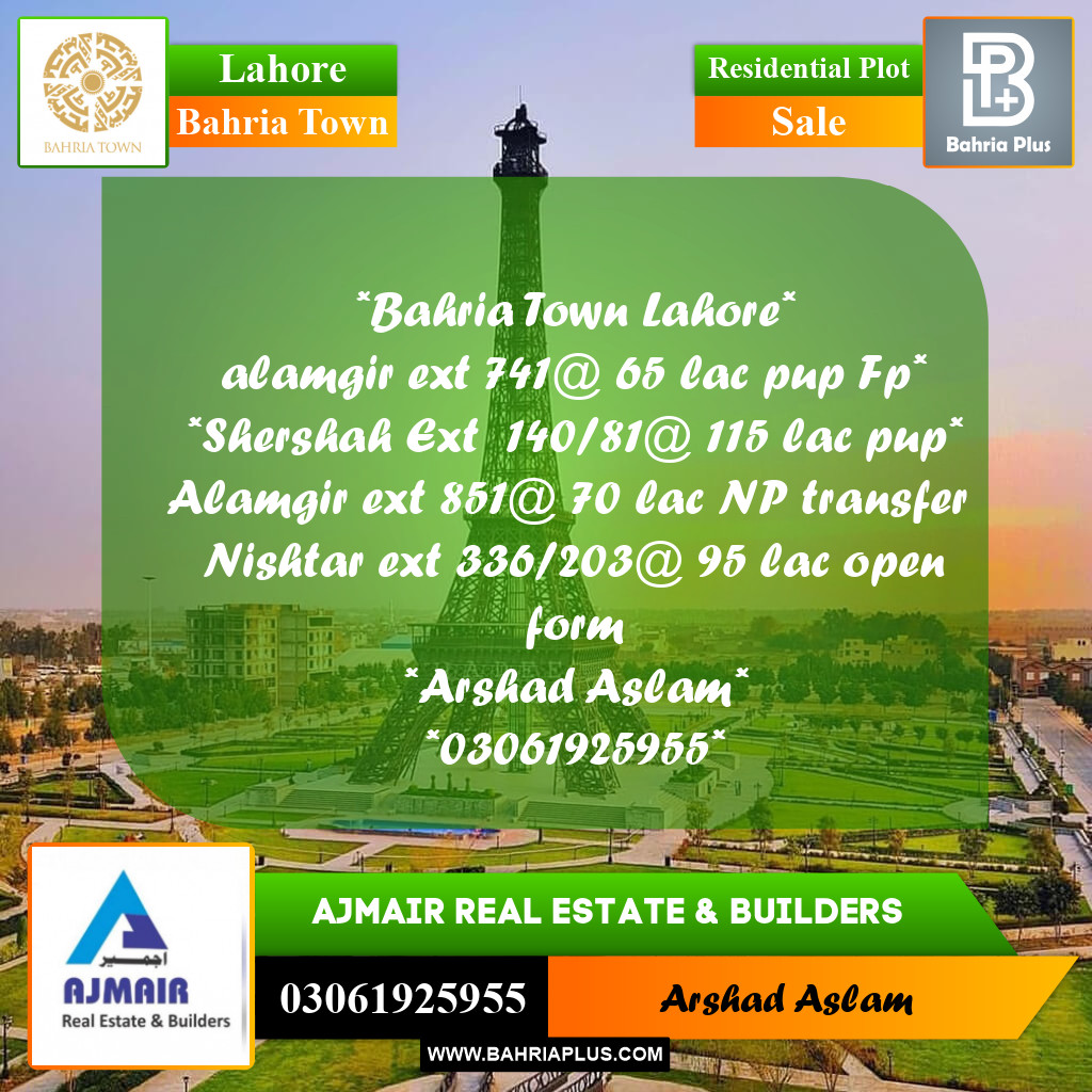 Residential Plot for Sale in Bahria Town, Lahore - (BP-352902)