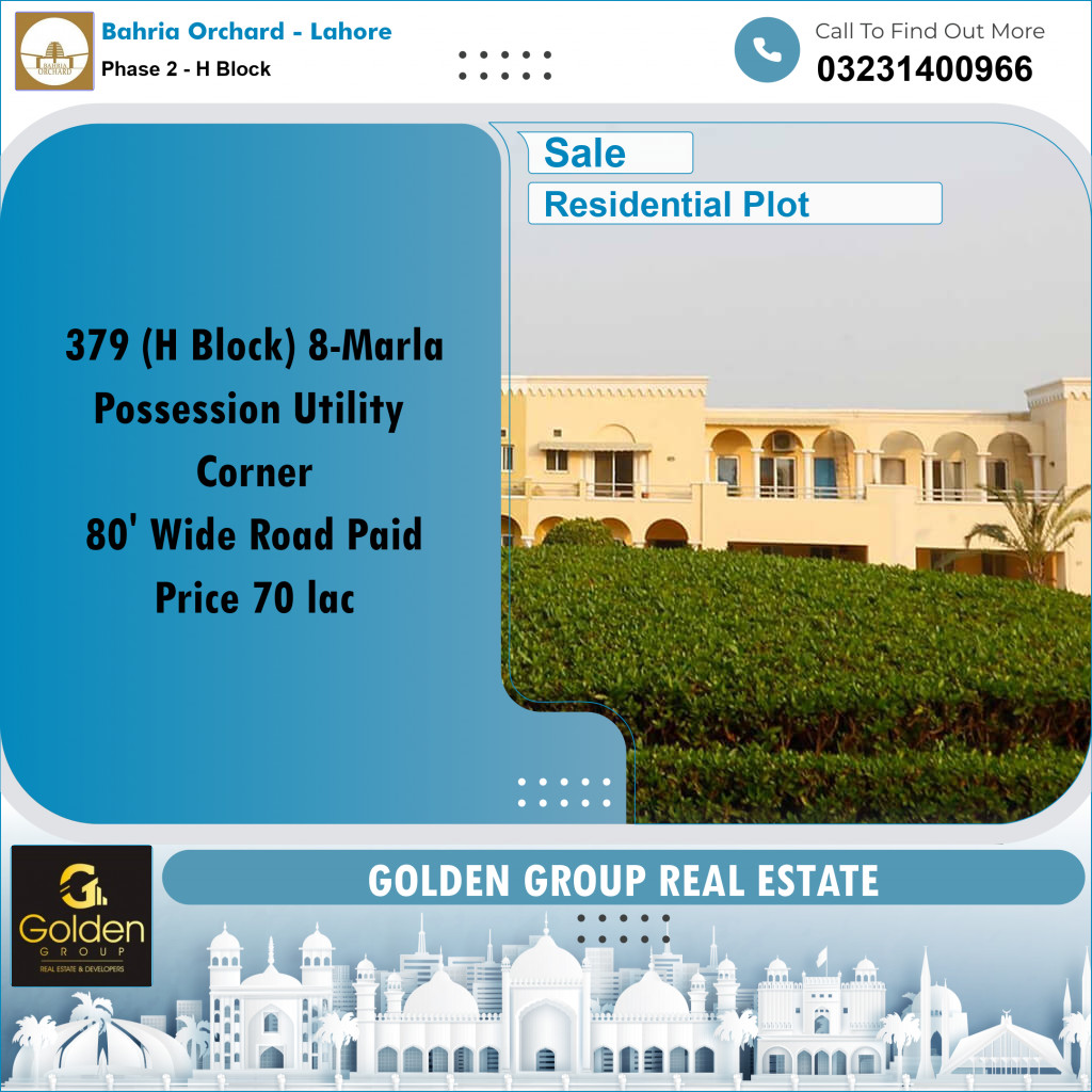 8 Marla Residential Plot for Sale in Phase 2 - H Block -  Bahria Orchard, Lahore - (BP-353004)