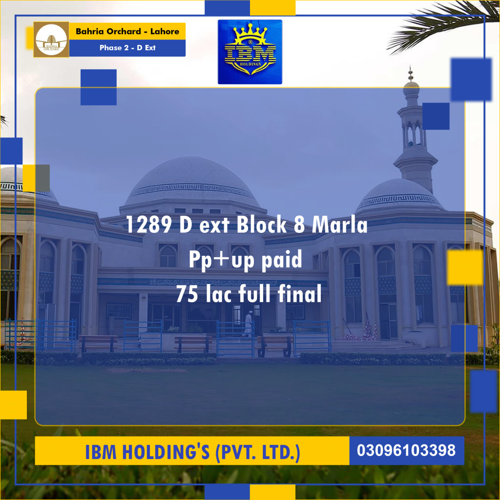 8 Marla Residential Plot for Sale in Phase 2 - D Ext -  Bahria Orchard, Lahore - (BP-353015)