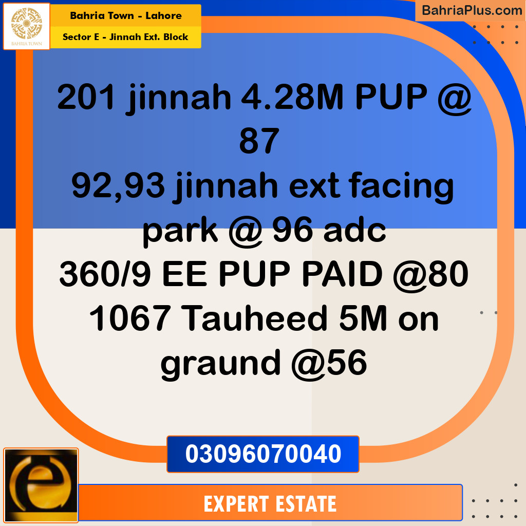 5 Marla Residential Plot for Sale in Sector E - Jinnah Ext. Block -  Bahria Town, Lahore - (BP-353019)