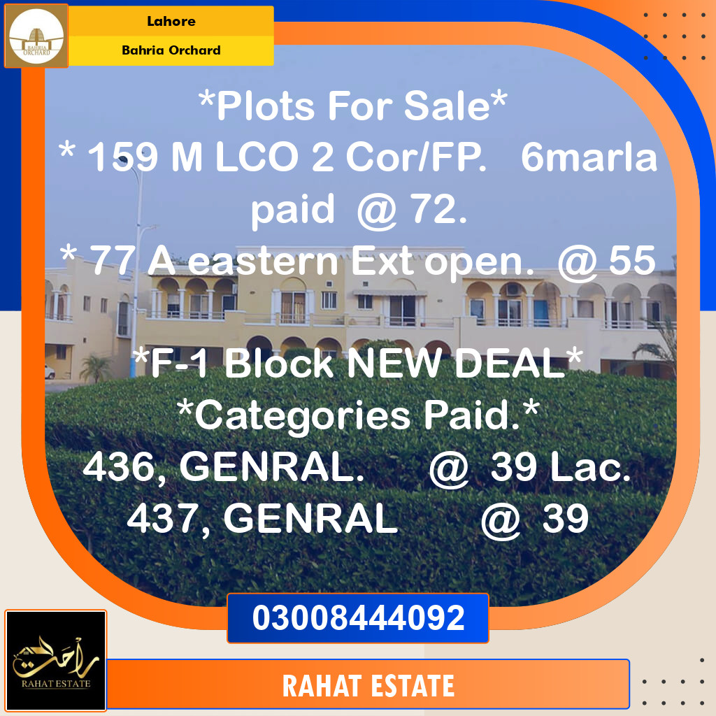 5 Marla Residential Plot for Sale in Bahria Orchard, Lahore - (BP-353026)