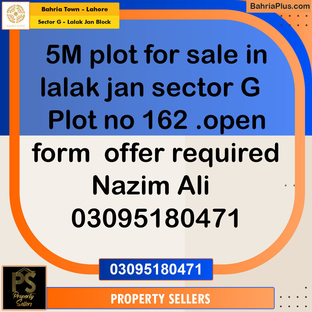 5 Marla Residential Plot for Sale in Sector G - Lalak Jan Block -  Bahria Town, Lahore - (BP-353102)