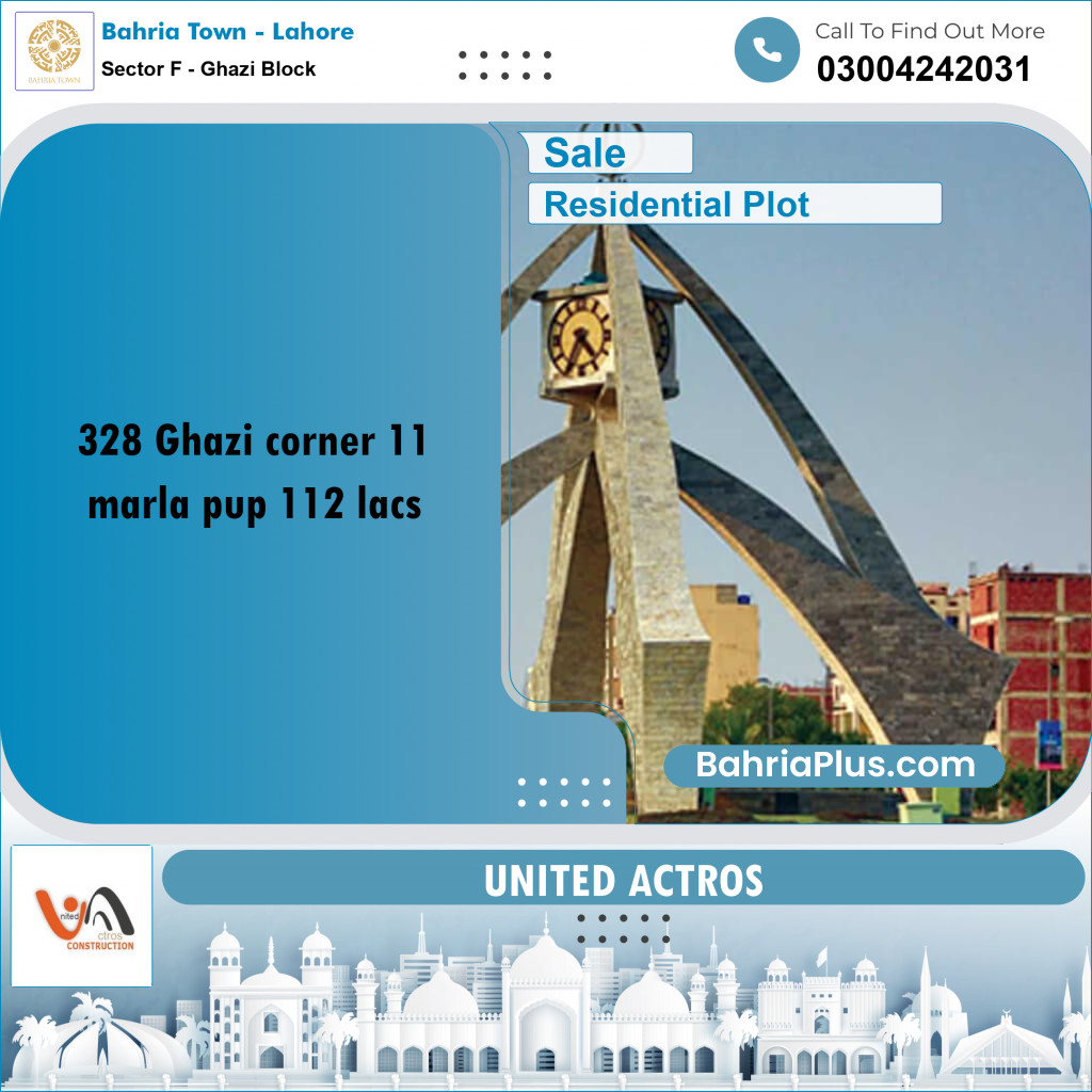 11 Marla Residential Plot for Sale in Sector F - Ghazi Block -  Bahria Town, Lahore - (BP-353136)