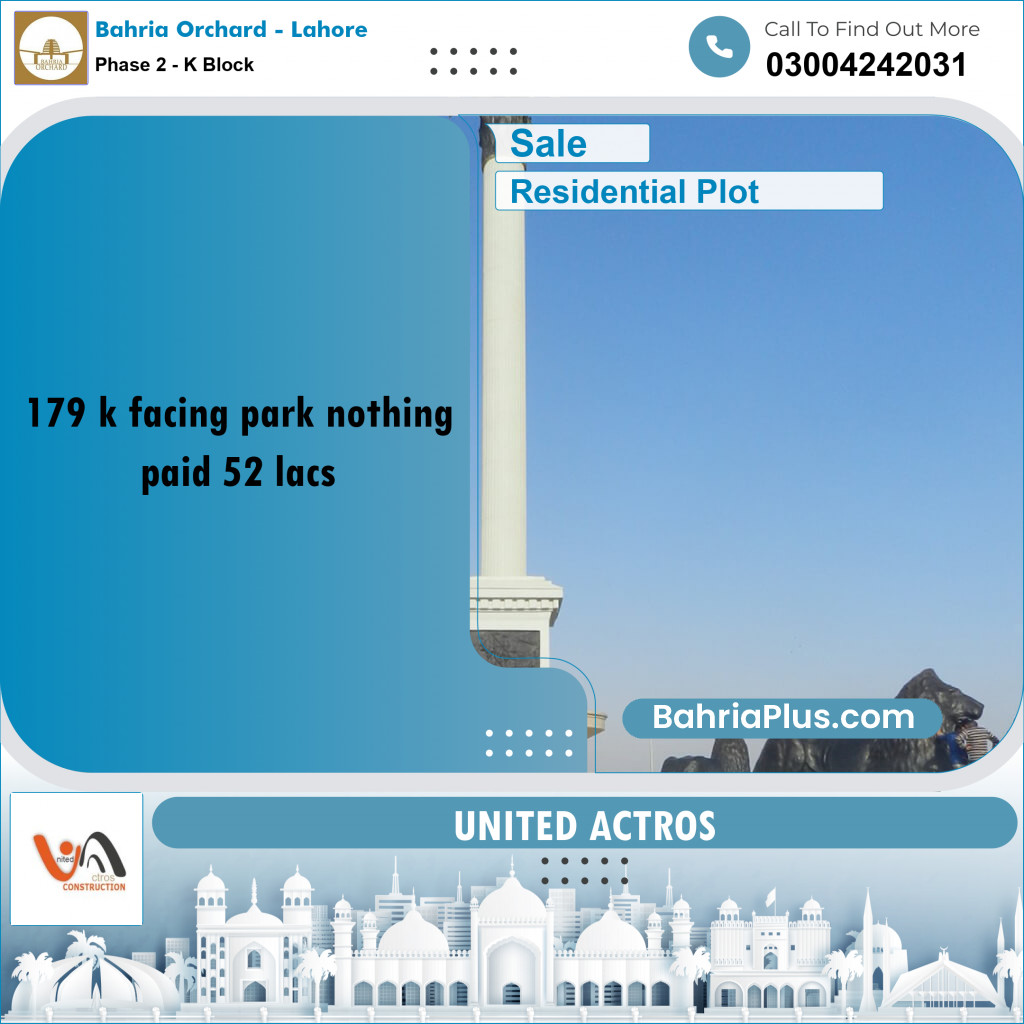 5 Marla Residential Plot for Sale in Phase 2 - K Block -  Bahria Orchard, Lahore - (BP-353142)