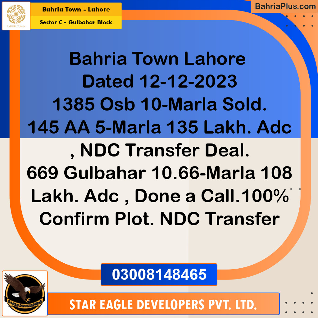 10 Marla Residential Plot for Sale in Sector C - Gulbahar Block -  Bahria Town, Lahore - (BP-353144)
