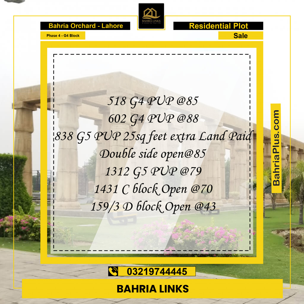 10 Marla Residential Plot for Sale in Phase 4 - G4 Block -  Bahria Orchard, Lahore - (BP-353148)