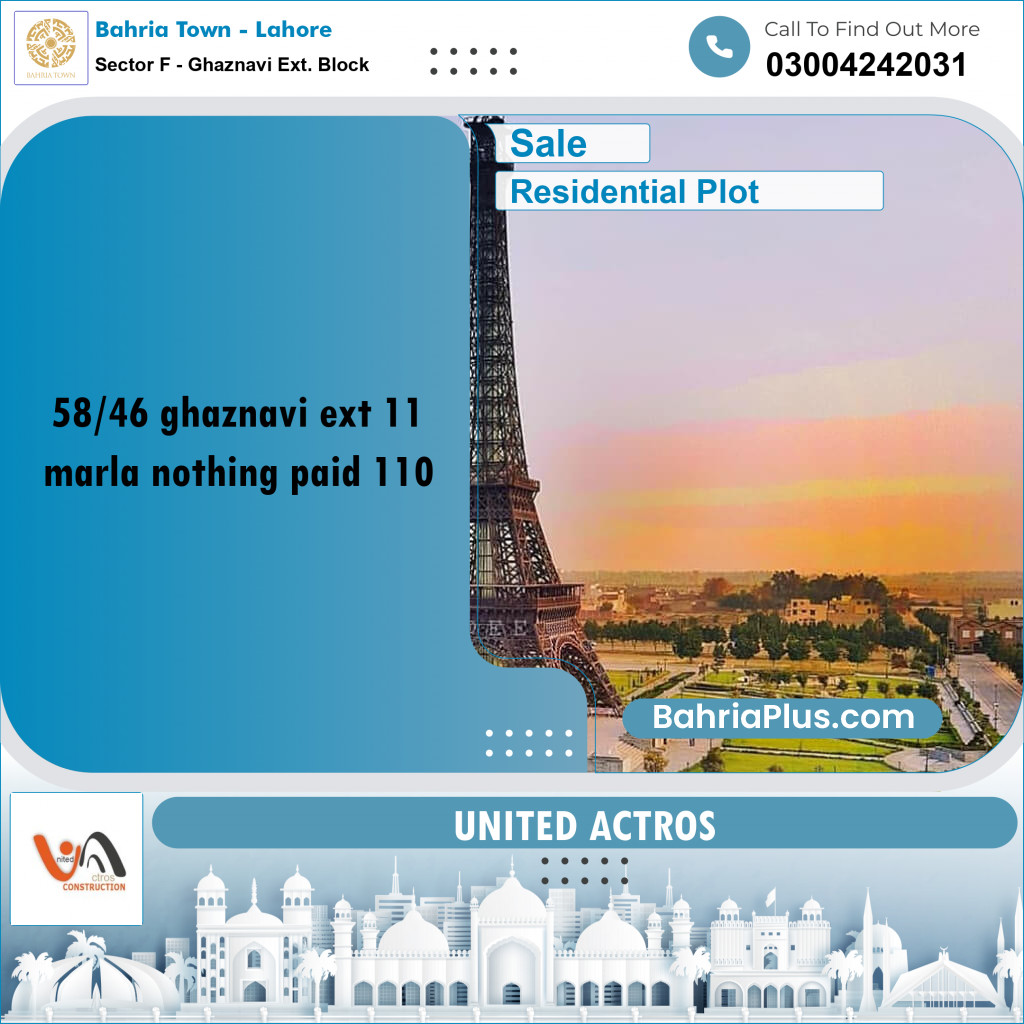 11 Marla Residential Plot for Sale in Sector F - Ghaznavi Ext. Block -  Bahria Town, Lahore - (BP-353153)