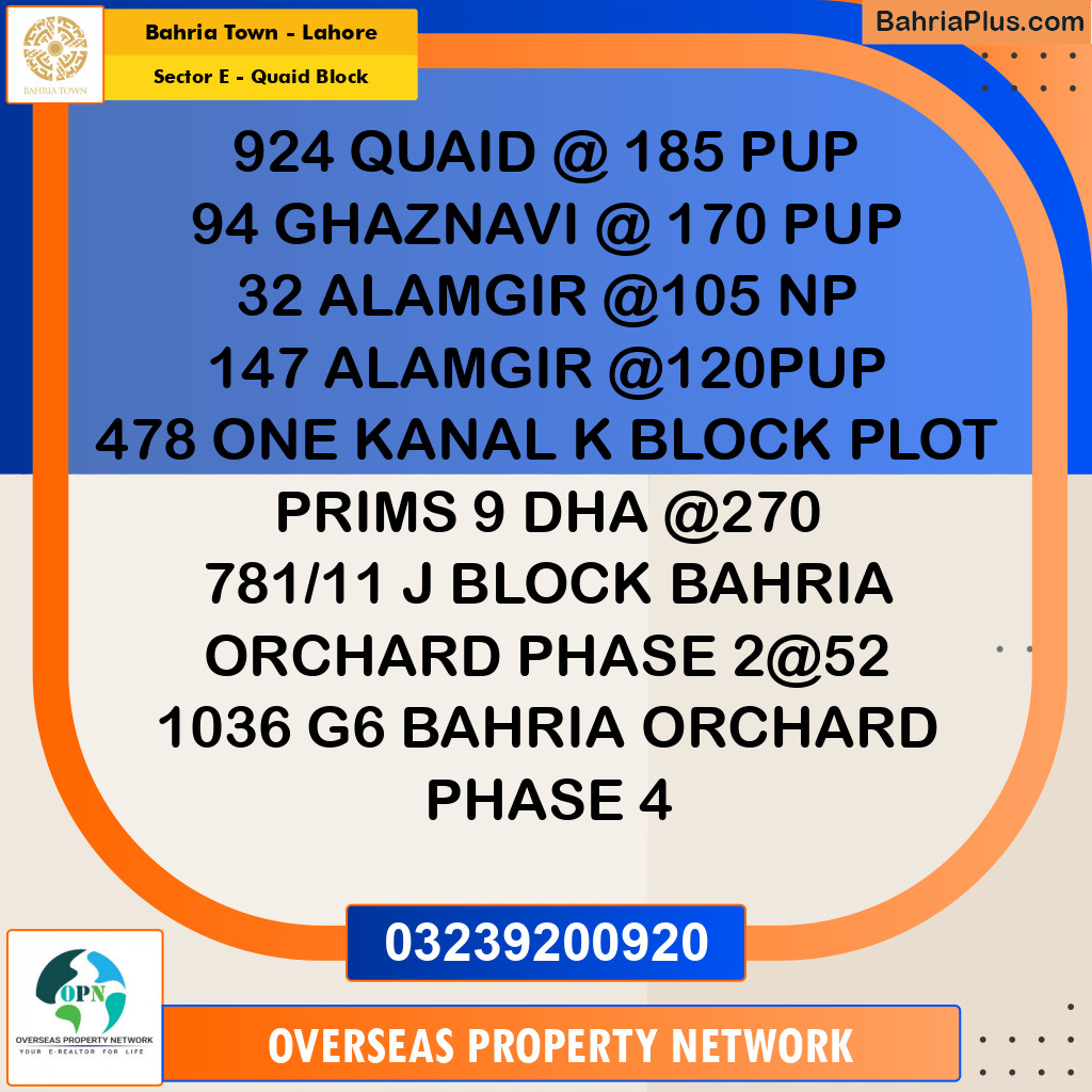 10 Marla Residential Plot for Sale in Sector E - Quaid Block -  Bahria Town, Lahore - (BP-353212)