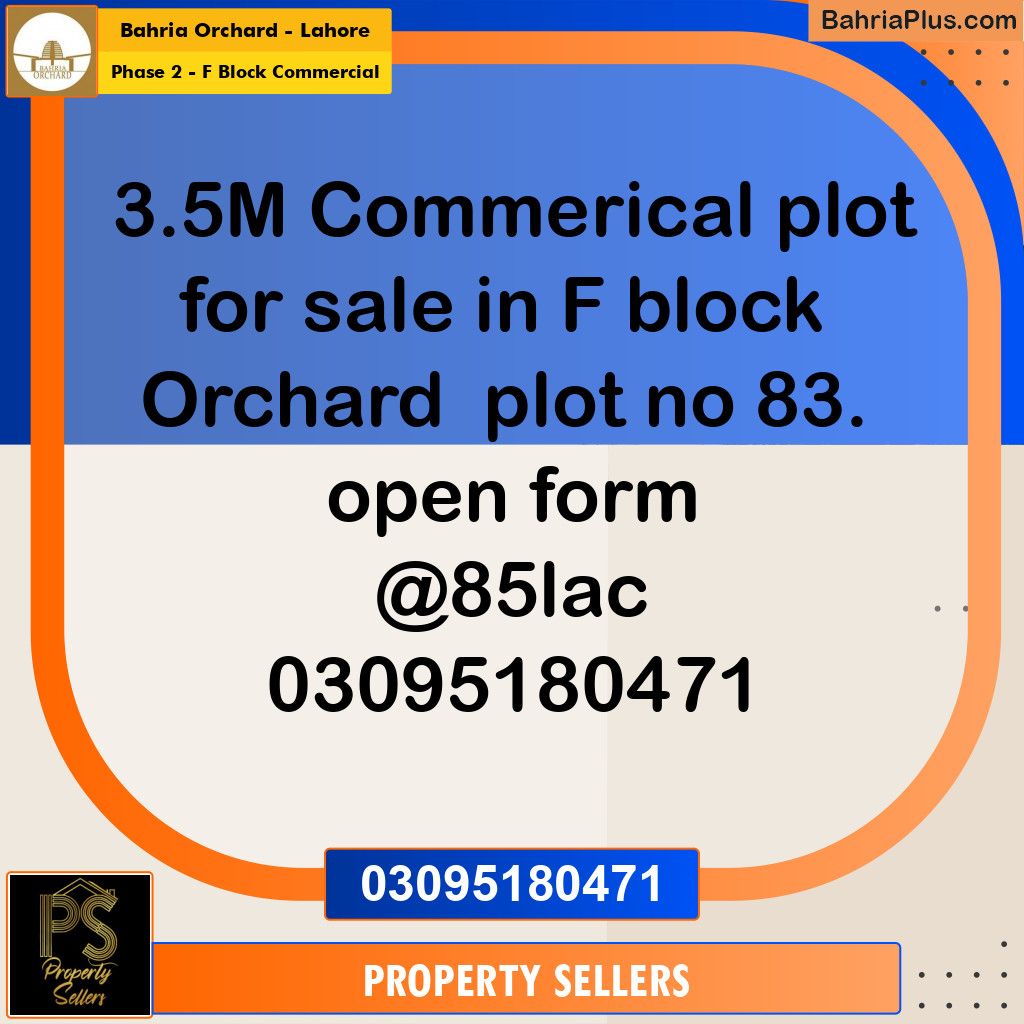 3 Marla Residential Plot for Sale in Phase 2 - F Block Commercial -  Bahria Orchard, Lahore - (BP-353231)