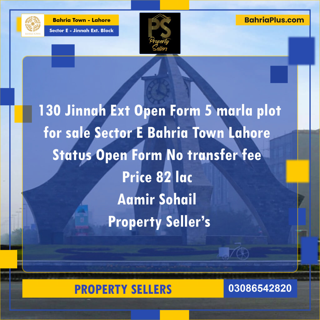 5 Marla Residential Plot for Sale in Sector E - Jinnah Ext. Block -  Bahria Town, Lahore - (BP-353277)