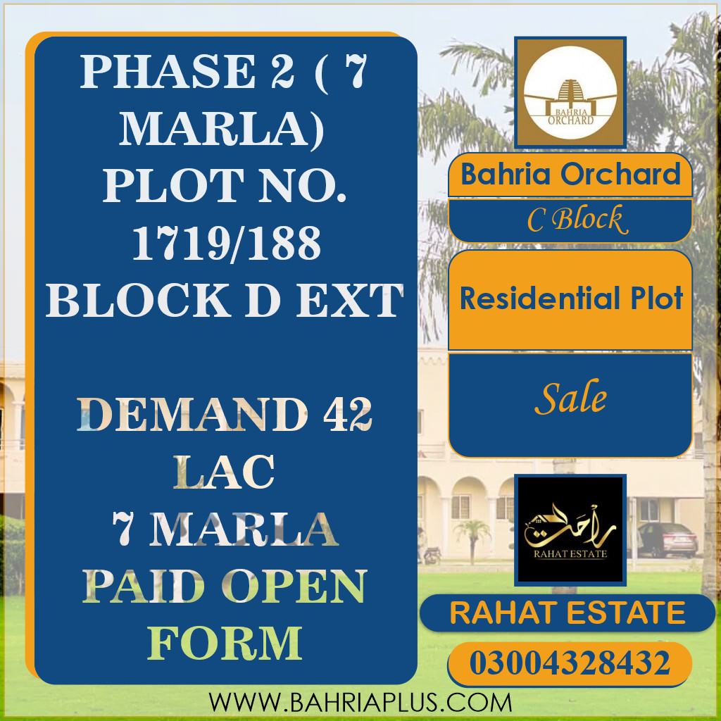 7 Marla Residential Plot for Sale in Phase 2 - C Block -  Bahria Orchard, Lahore - (BP-353322)