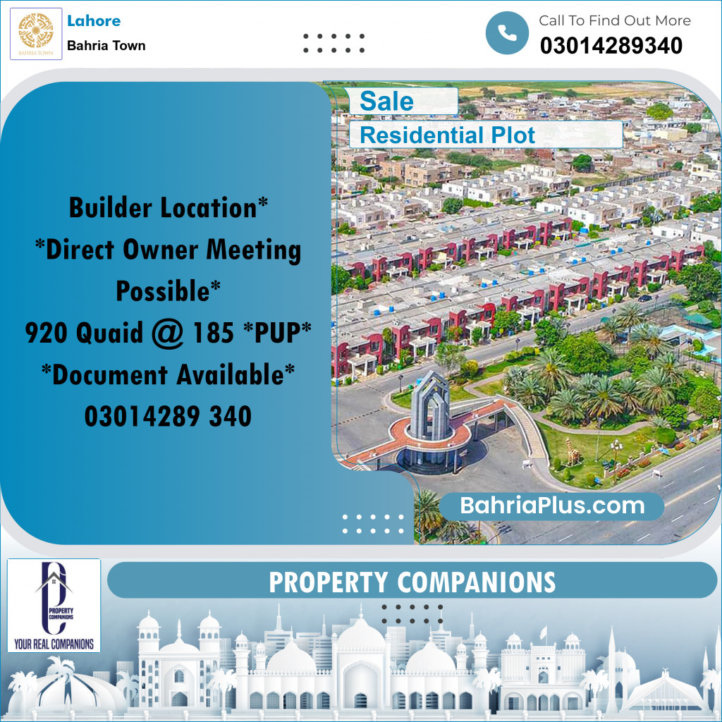 Residential Plot for Sale in Bahria Town, Lahore - (BP-353386)