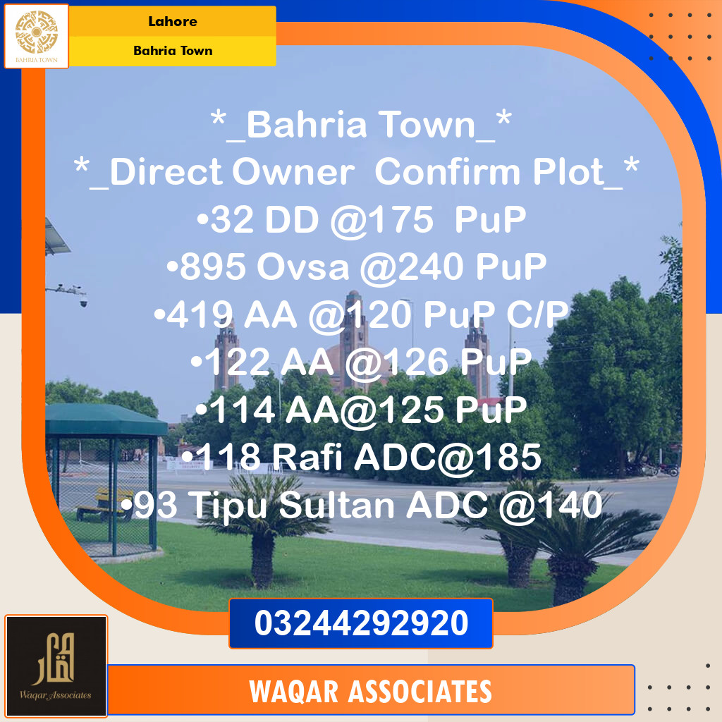 Residential Plot for Sale in Bahria Town, Lahore - (BP-353495)