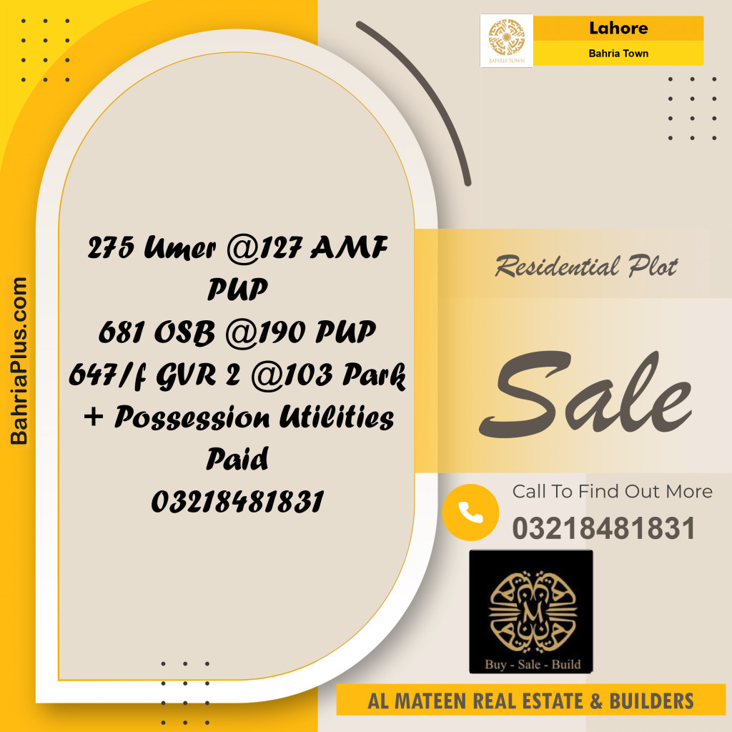 Residential Plot for Sale in Bahria Town, Lahore - (BP-353537)